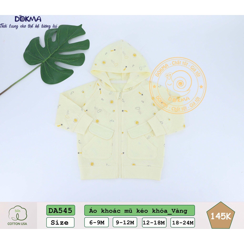 (6-24M) Áo khoác mũ kéo khóa vải cotton cho bé - DOKMA