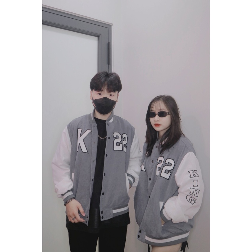 Áo Khoác Nam Nữ Nhung Tăm Jacket Varsity Graffiti King Brand V2 Màu Xám-02