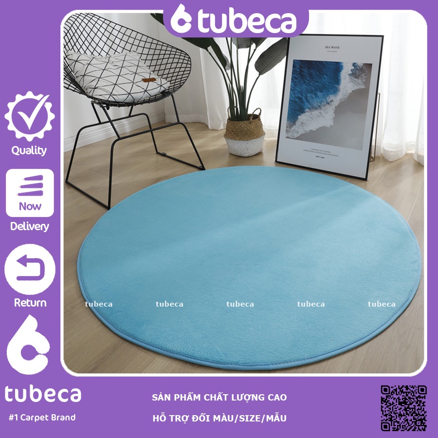 Thảm tròn trải sàn màu Xanh biển 80cm và 1m NHUNG nỉ cao cấp