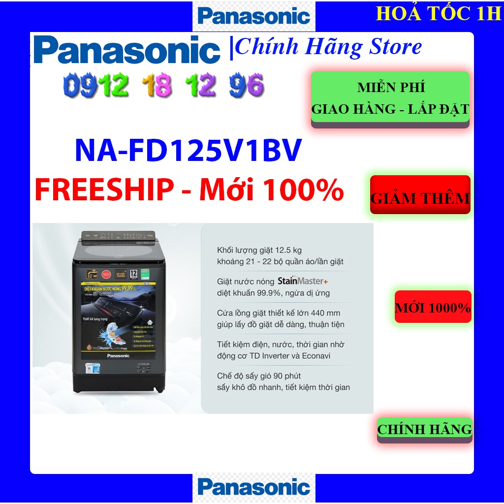 [Mã ELHAMS5 giảm 6% đơn 300K] Máy giặt Panasonic Inverter 12.5 Kg NA-FD125V1BV - FD125V1BV Mới 2021