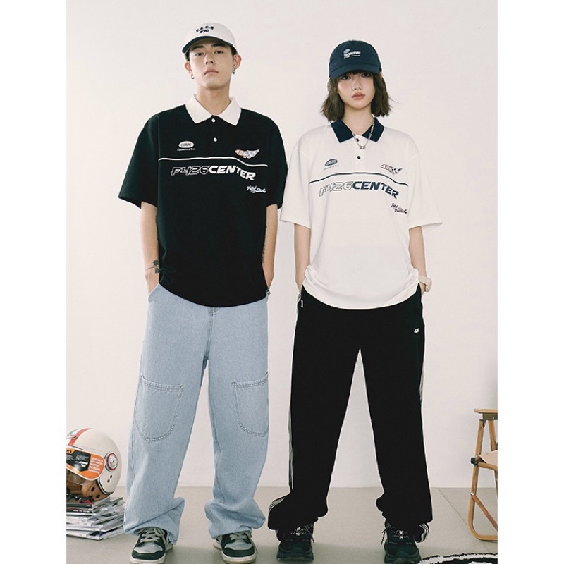 Áo polo nam nữ,in chữ Center thiết kế 2 màu