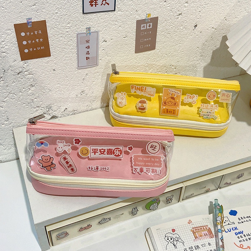 Túi Đựng Bút Hai Lớp Trong Suốt Chống Thấm Nước Kích Cỡ Lớn Tiện Dụng