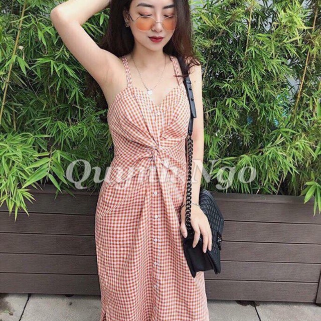 #zara ĐẦM CARO NHÚN EO