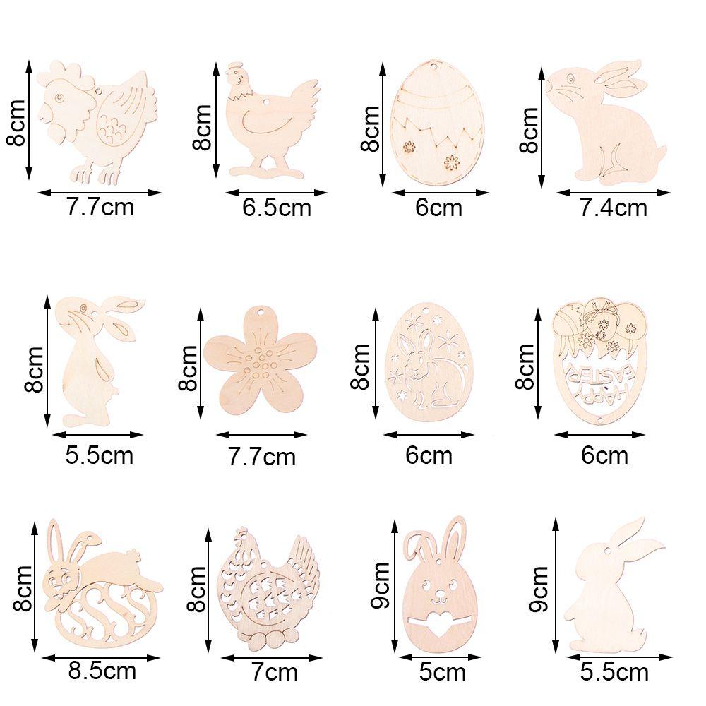 Set 10 Phụ Kiện Treo Trang Trí Bằng Gỗ Hình Thỏ Phục Sinh