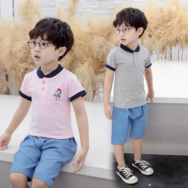 Set Áo Thun Ngắn Tay In HỌa Tiết Hoạt Hình Kèm Quần Ngắn Cho Bé Trai