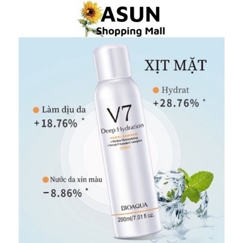 Xịt Khoáng Trang Điểm V7 Bioaqua Cấp Ẩm, Kiềm Dầu, Nâng Tông, Bảo Vệ Cho Làn Da Trắng Sáng 200ml