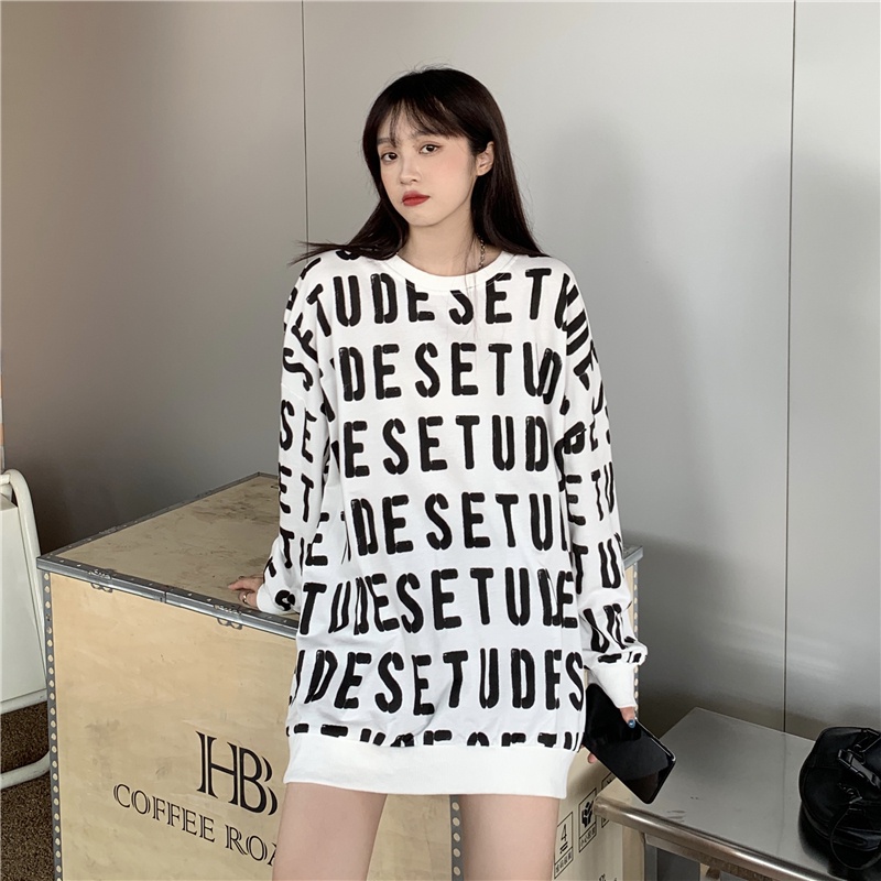 ZHELIHANGFEI Áo Nỉ Tay Dài Dáng Rộng In Chữ Cá Tính Trẻ Trung Hợp Thời Trang