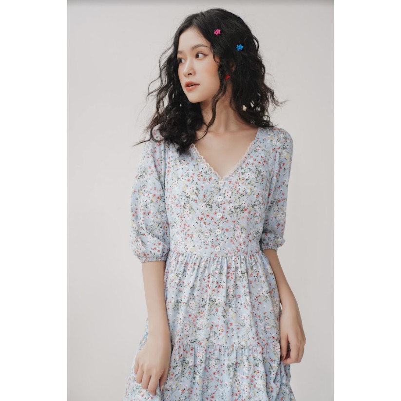 Đầm nối tầng hoa lụa nhí xanh phối ren trắng 1VA1184 ADORE DRESS | BigBuy360 - bigbuy360.vn