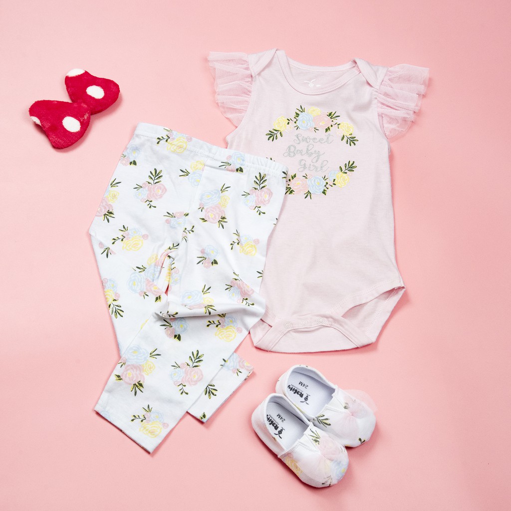 Set bộ quần áo body suit sơ sinh bé gái Rabity 3197