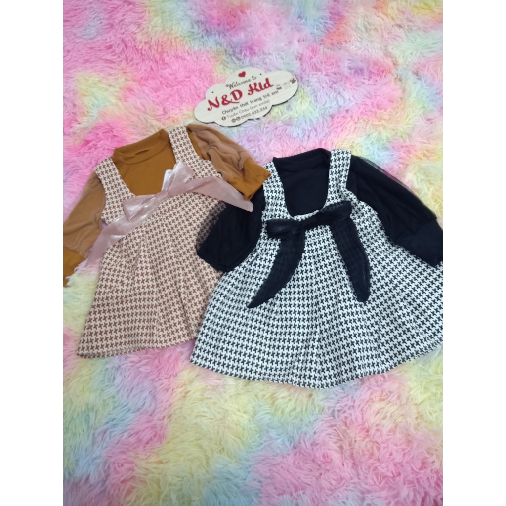 Set Yếm Váy Dạ Cho Bé - Set Áo Cotton Len Phối Lưới Diện Tết Cho Bé 8-18kg  - N&D Kids