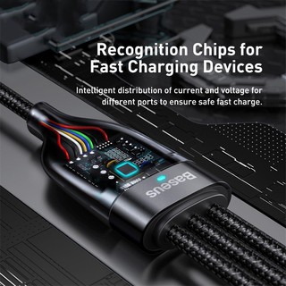 Cáp sạc nhanh 3 đầu Baseus Flash Series 3 in1 Plus (USB + Type-C to M+L+C, 100W Quick Charge and Data Cable)