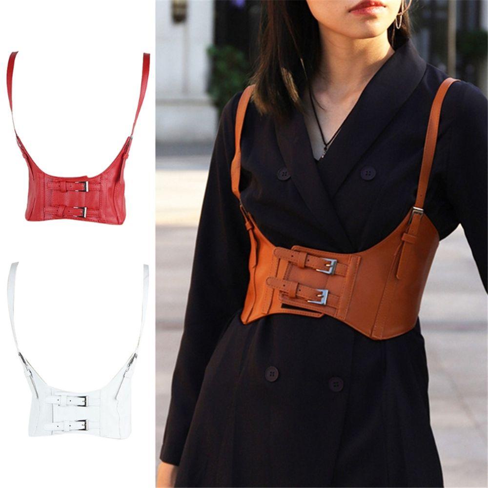 EUTUS Áo Crop Top Giả Da Phong Cách Vintage