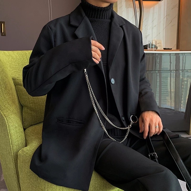 Áo Khoác Blazer Nam Nữ Form Rộng Dài Tay Thời Trang Unisex Basic Cổ Vest ,Phong Cách Hàn Quốc