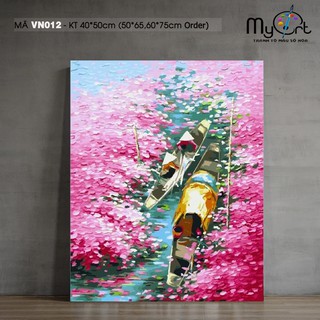 Tranh số hóa tự tô màu theo số Myart Tranh phong cảnh làng quê sông nước Việt Nam Sông hoa bến nước VN012