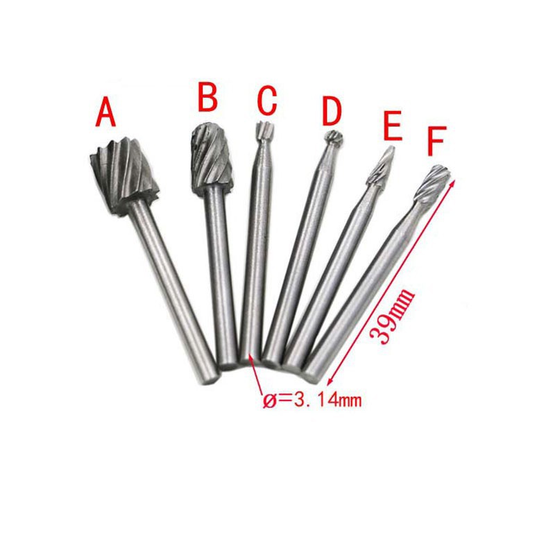 Set 6 mũi khoan mài xoắn HSS mini điêu khắc gỗ chuôi 3mm
