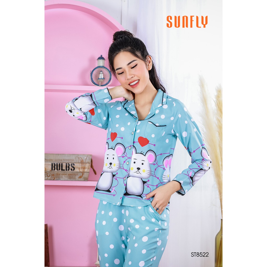 Đồ bộ Pijamas lụa SUNFLY áo dài tay, quần dài ST8522