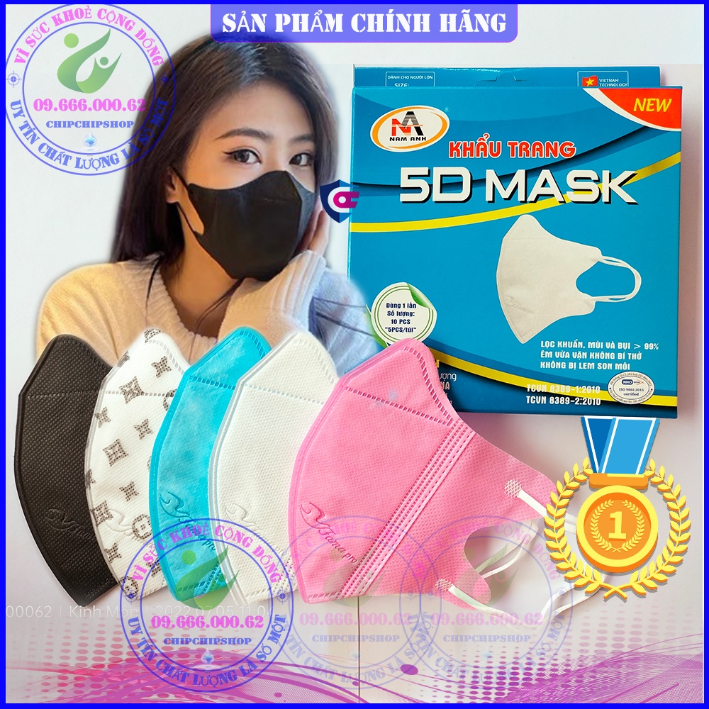 [Hộp 10C] Khẩu Trang 5D Mask kháng khuẩn cao cấp chống bụi mịn. Nam Anh, Xuân Lai, Taki. 3D 4D 6D N9