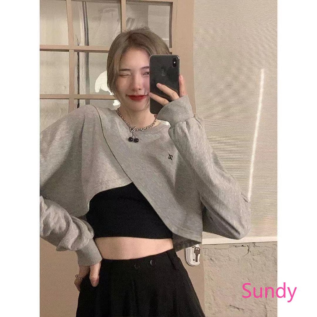 Set Áo Tay Dài Phối Dây Chéo Thời Trang Mùa Hè Cá Tính Cho Nữ