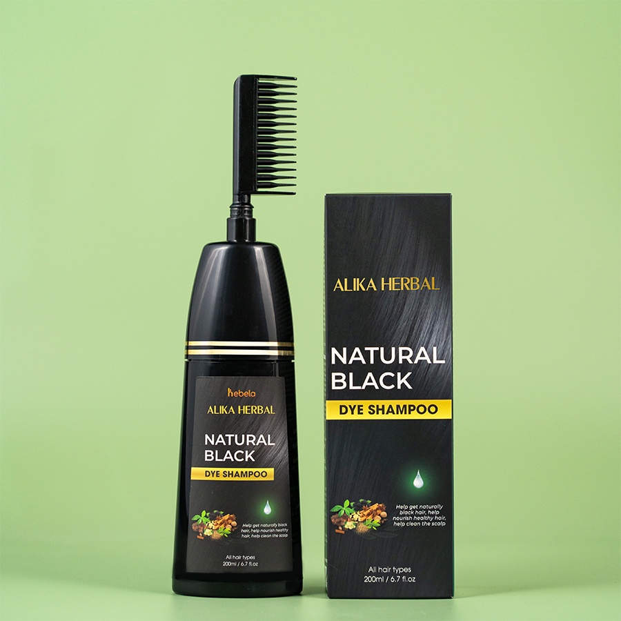 Dầu Gội Phủ Bạc ALIKA  Màu Đen 200ML, Thảo Dược Nhuộm Đen Tóc Chính Hãng Alika Natural Black Hair Dye Shampoo