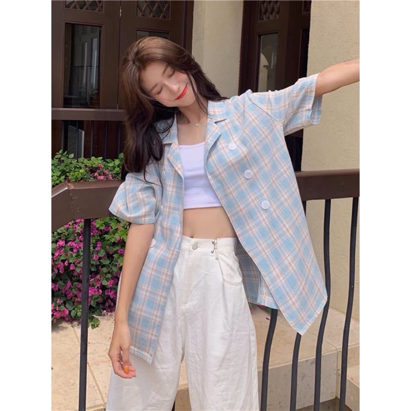 [ODER ]Áo Blazer ngắn tay kẻ caro phong cách thời trang ulzzang | BigBuy360 - bigbuy360.vn