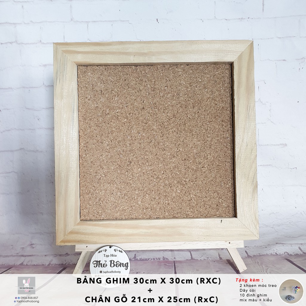 Bảng ghim gỗ bần ghim tranh ảnh, ghi chú, decor phòng đáng yêu tặng kèm 10 đinh ghim mix màu ngẫu nhiên và 2 khoen móc