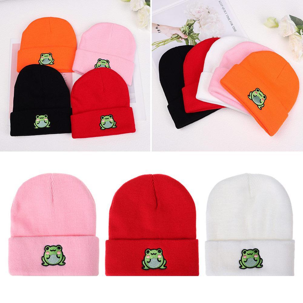 Mũ Beanie Mềm Mại Thêu Hình Chú Ếch Thời Trang