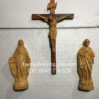 Bộ tượng Bàn Thờ Thiên Chúa 30cm giả gỗ Thánh Giá 45cm