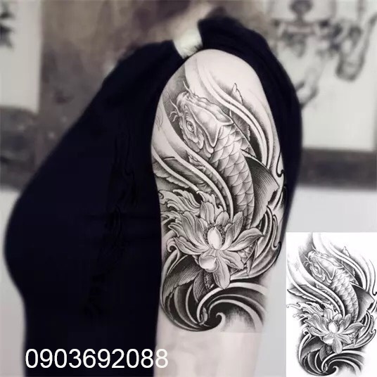 [HCM] Hình xăm dán - tattoo sticker cá chép AX 12 x 20cm