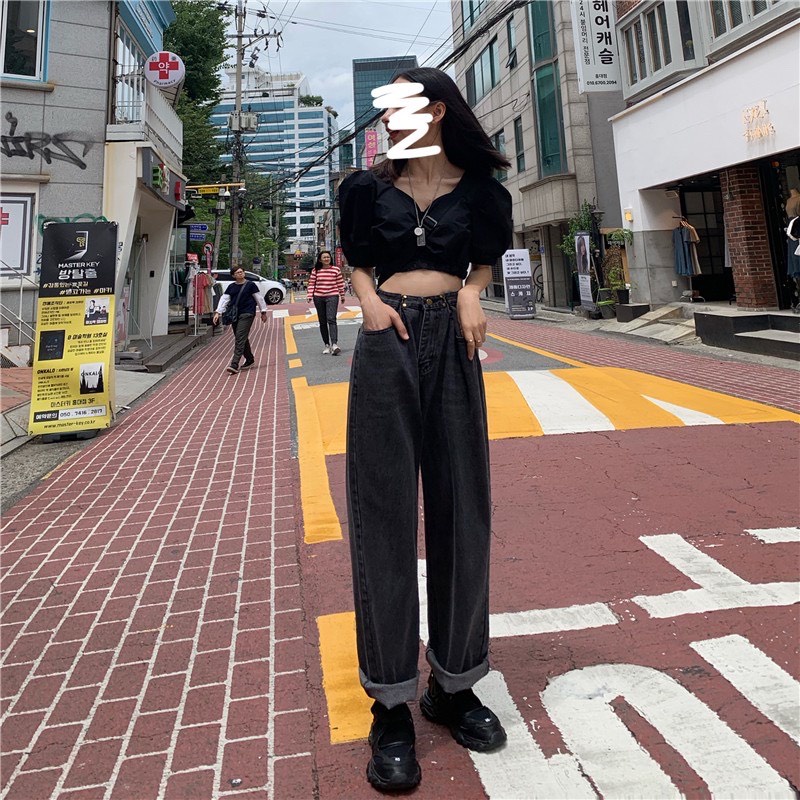 Quần Jeans Nữ Ống Rộng SIMPLE JEANS Xanh Nhạt Lưng Cao Dáng Suông Ulzzang | BigBuy360 - bigbuy360.vn