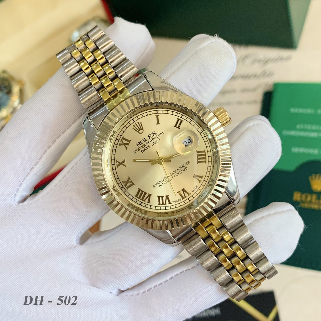 [rolex nam] Đồng hồ nam Rolex - mặt tròn viền băm dây kim loại cao cấp DH502 ngochang108