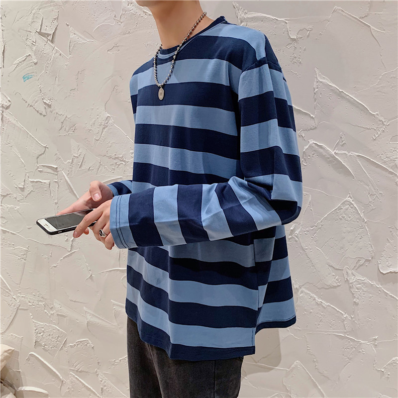 Áo sweater tay dài dáng rộng kẻ sọc thời trang cho cặp đôi
