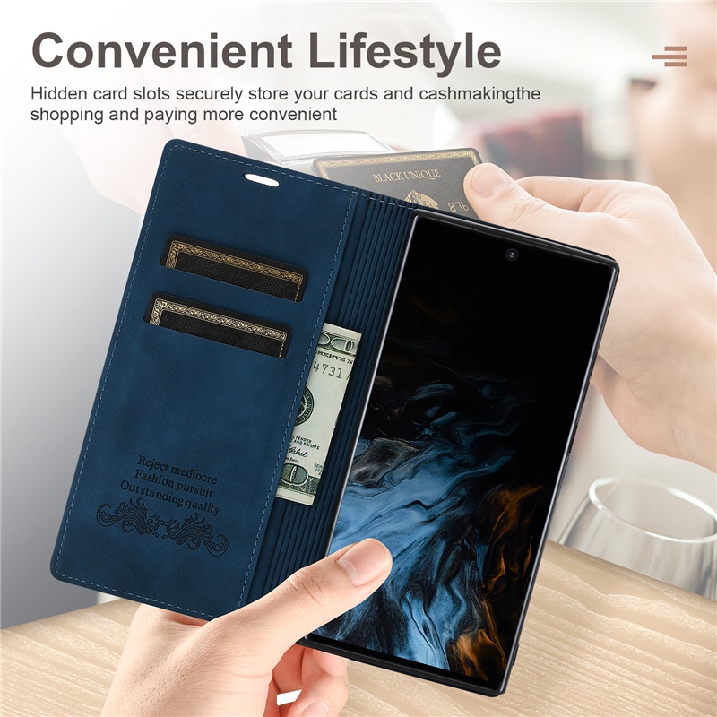 Ốp Điện Thoại Da Gập Nam Châm Có Ngăn Đựng Thẻ Cho Samsung Note 8 9 10 Plus 20 S22 Ultra S10 Lite A91 A81