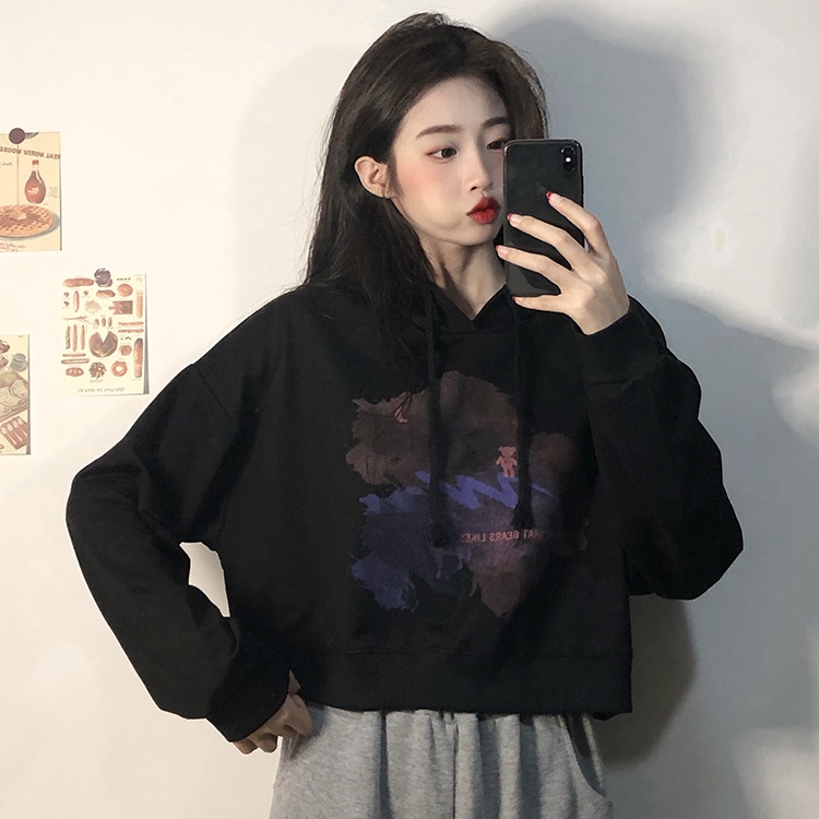 SUXI Áo Hoodie Tay Dài In Chữ Trẻ Trung Cho Nữ