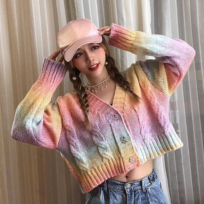 Áo Sweater Dệt Kim Dáng Rộng Màu Nhuộm Thời Trang Xuân Thu Hàng Mới Bán Chạy