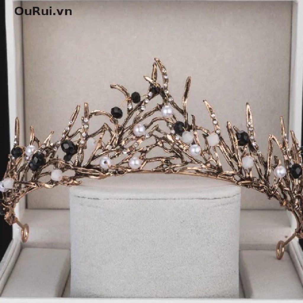 1 Vương Miện Cô Dâu Đính Pha Lê Đen Phong Cách retro