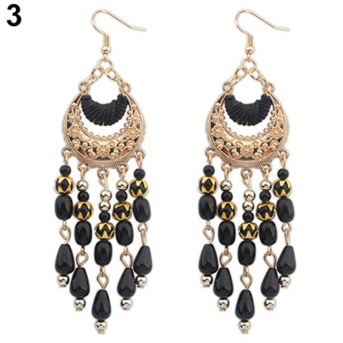 [LK] Đôi Khuyên Tai Tua Rua Hình Trăng Lưỡi Liềm Phong Cách Boho Cổ Điển Cho Nữ