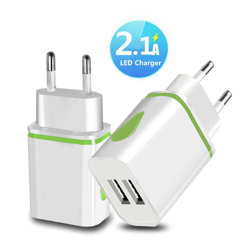 Cốc Sạc Hai Cổng USB EU 5V 2A Tích Hợp Đèn LED Tiện Dụng