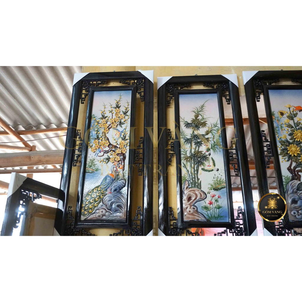 Bộ 4 bức Tranh Sứ Đắp Nổi Bát Tràng 40x80cm 🔥𝑺𝒊𝒆̂𝒖 đ𝒆̣𝒑🔥 Khung gỗ thông - Bền đẹp mãi mãi | BigBuy360 - bigbuy360.vn
