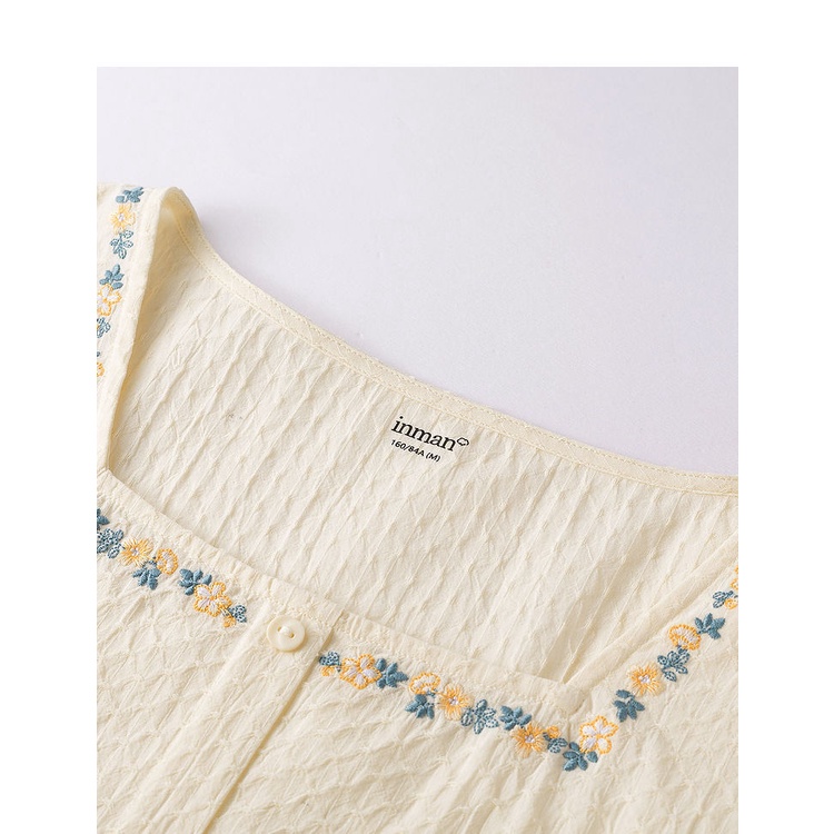 Áo Sơ Mi Cotton Ngắn Tay Cổ Vuông Thêu Họa Tiết Thời Trang Mùa Hè Cho Nữ