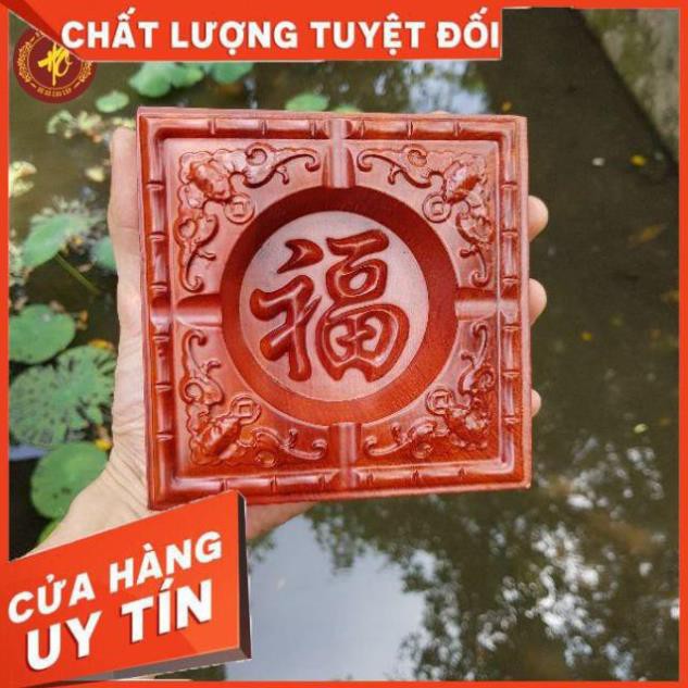 [ HÀNG LOẠI 1 ] Gạt tàn thuốc lá gỗ hương, đục chạm hoa văn chữ Phúc