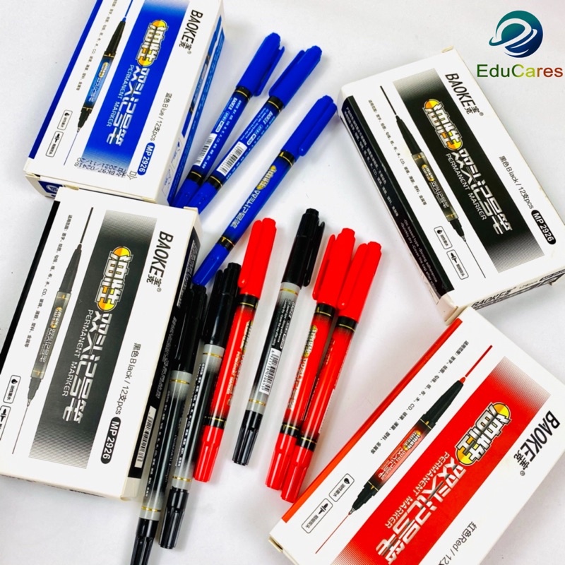 Bút lông dầu dạ kính 2 đầu BAOKE Xanh, Đen, Đỏ - viết đĩa CD không xoá được  cao cấp