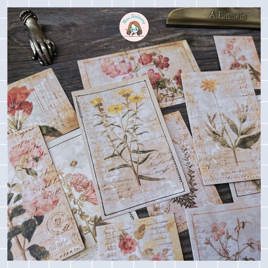 Sticker hoa thực vật giả khâu viền trang trí collage