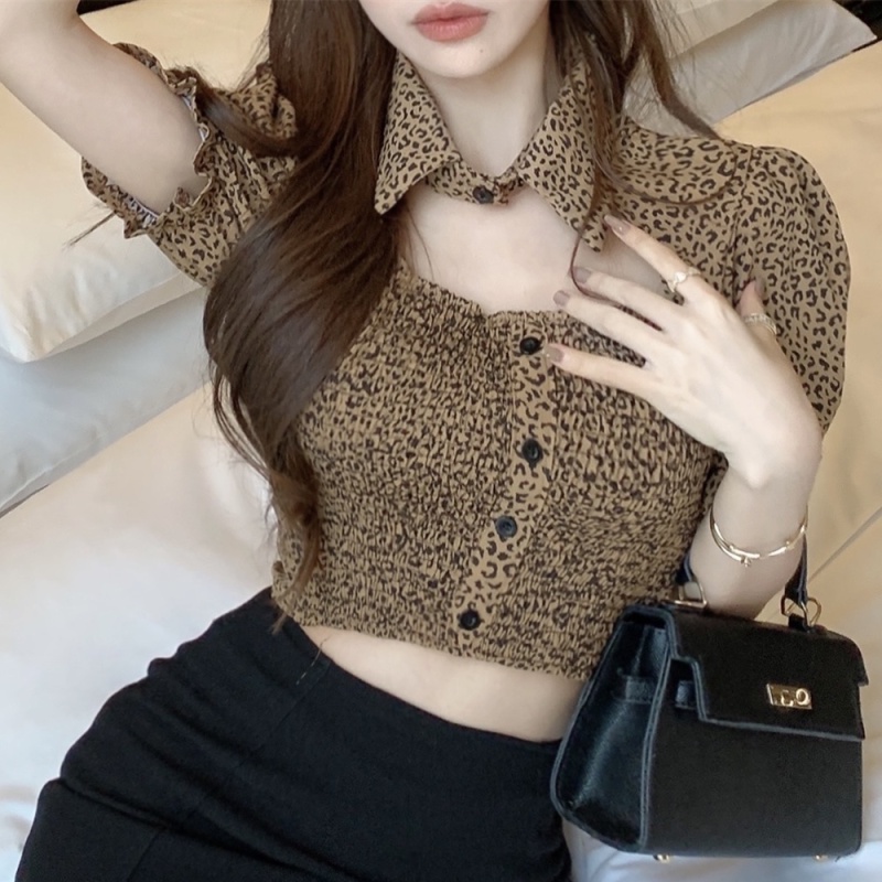 Áo Sơ Mi Tay Ngắn Phồng Cổ Bẻ Quyến Rũ Thời Trang Hè Cho Nữ