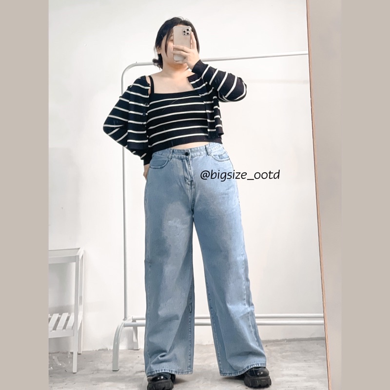 Set áo dây len sọc bigsize kèm khoác
