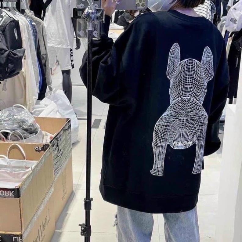 Áo nỉ dài tay cổ tròn chó lưới sweater in 2 mặt T