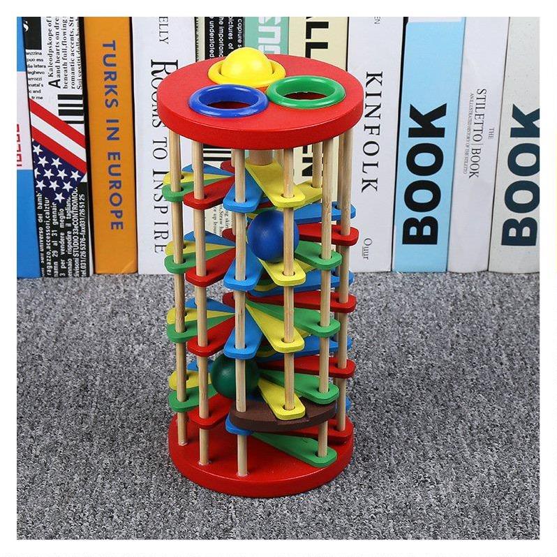 Đồ Chơi Gỗ Montessori, Đồ Chơi Đập Bóng Lốc Xoáy Cầu Thang Cho Bé