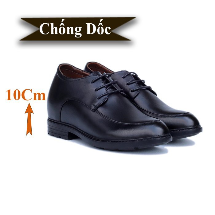 GIÀY ĐỘN NAM T&TRA CAO 10CM SIÊU ÊM- CHỐNG DỐC – T91 ĐEN- DA BÒ THẬT 100%