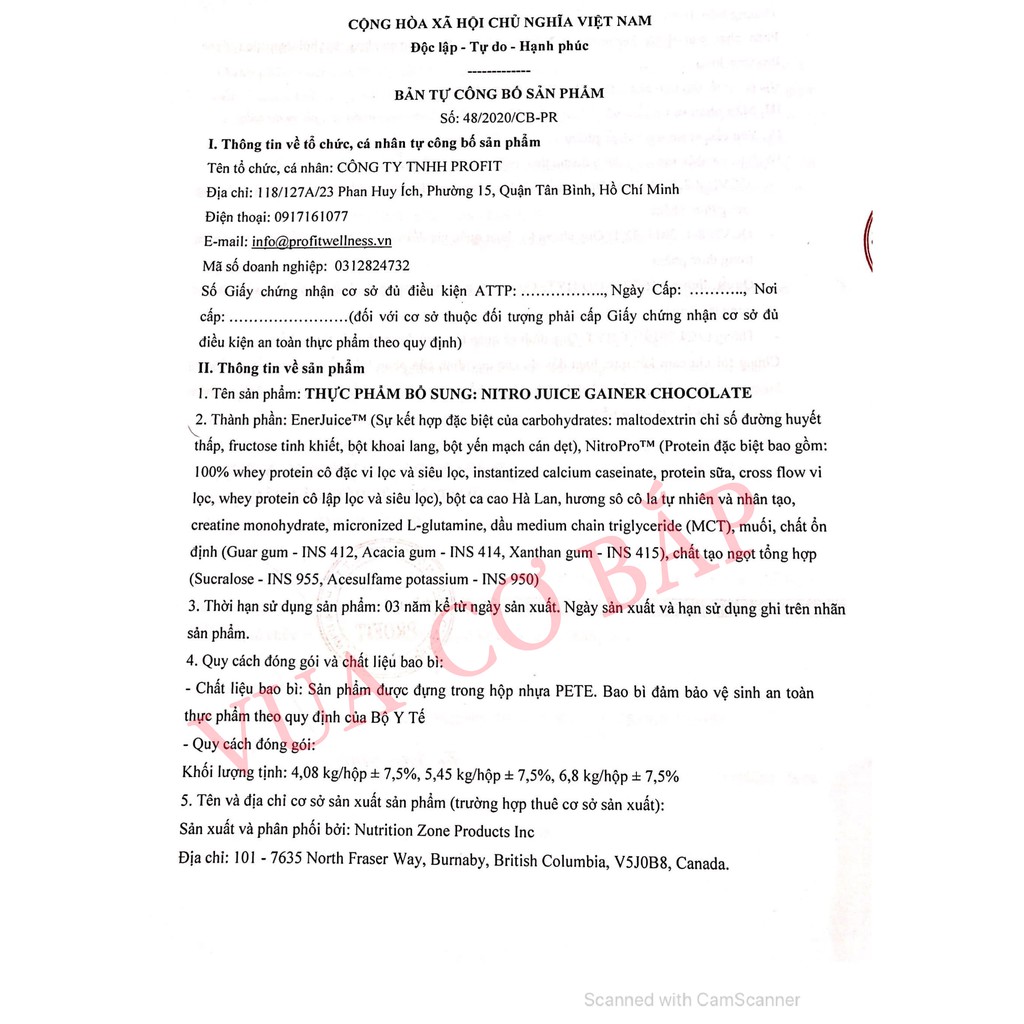 Sữa Tăng Cân Nitro Juice Gainer Biox Hộp 4.08Kg