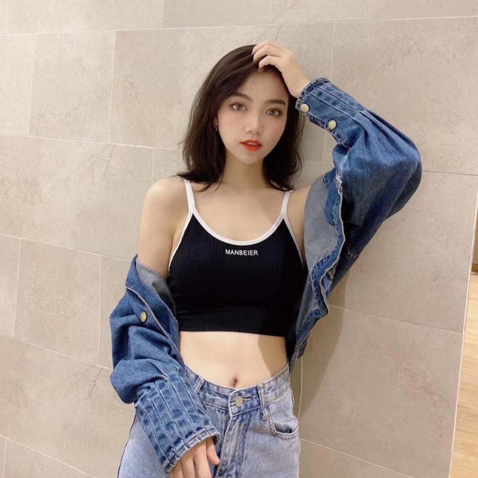 Áo Bra 2 Dây Cotton - Bra Thể Thao Gân Tăm In Chữ - Áo Lót Không Gọng B536