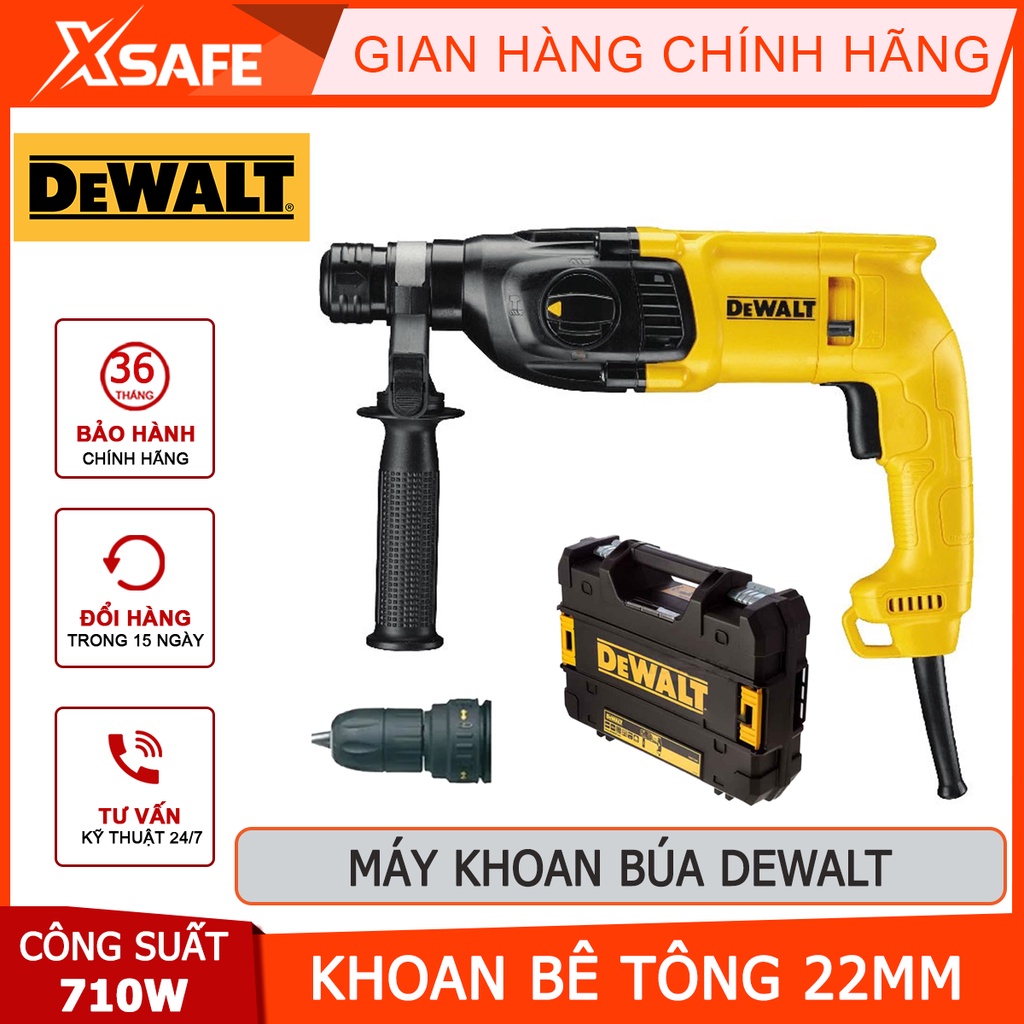 Máy khoan bê tông cầm tay DEWALT D25033K-B1 Máy khoan búa 3 chức năng Công suất 710W, tốc độ không tải 1550 v/p
